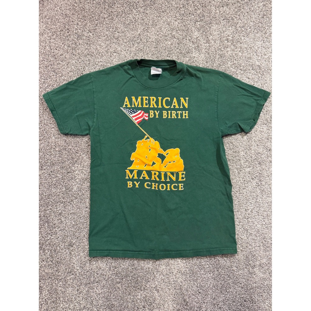 Vintage T-Shirt Mens M Green American By Birth Marine By Choice Iwo Jima Graphic